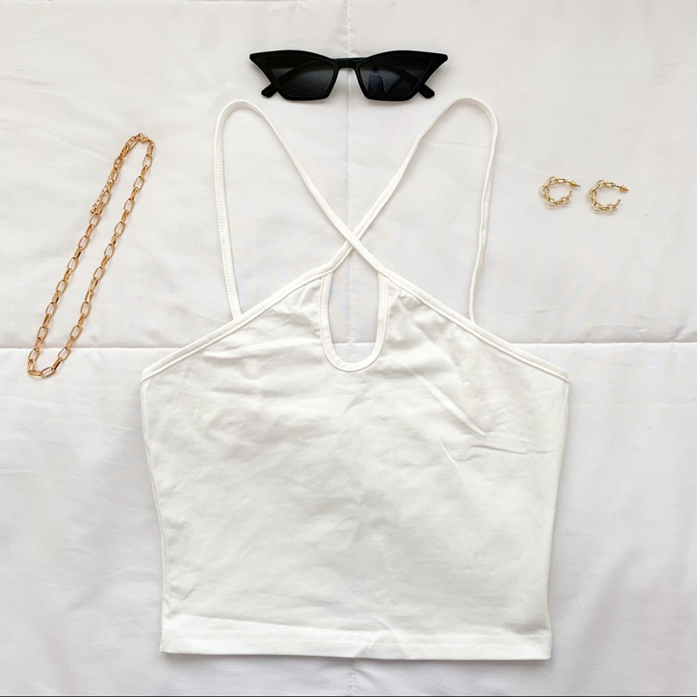 white cross neck crop top trendy spring summer fashion